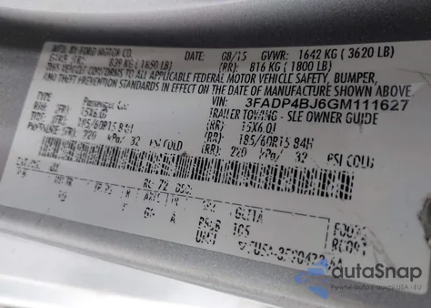 2016 Ford Fiesta Se from USA, damaged, VIN 3FADP4BJ6GM111627